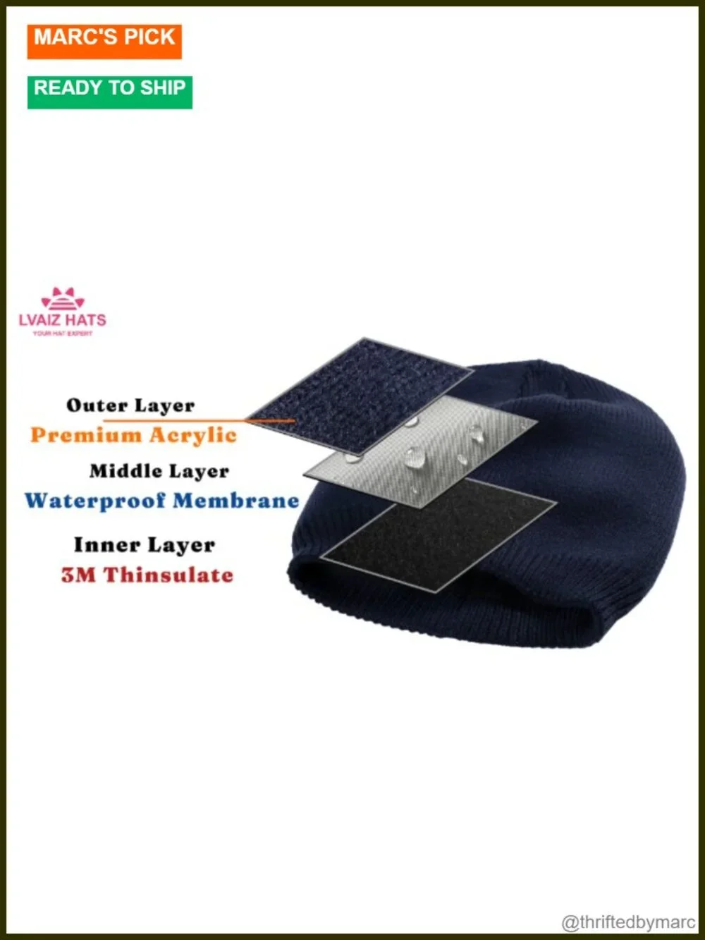 Waterproof Fleece Lined Winter Hat & Gloves Set 2 Pack Beanie for Outdoor